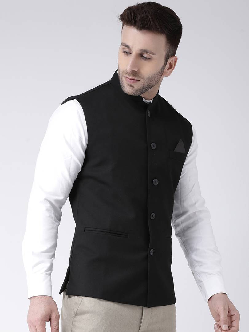 Polyester Viscose Solid Ethnic Jacket For Men